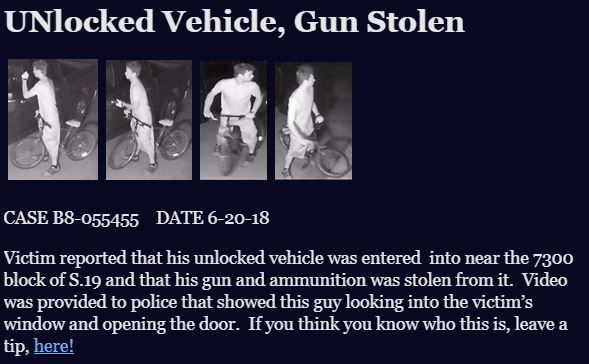 UNlocked vehicle, gun stolen